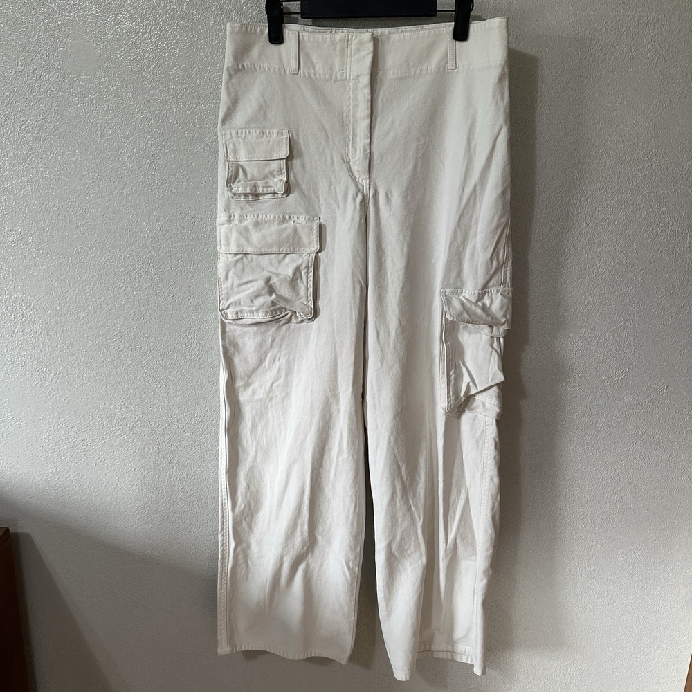 Aritzia Wilfred Free Cargo Pants Size 12 Ivory Cream Wide Leg High Rise Pockets